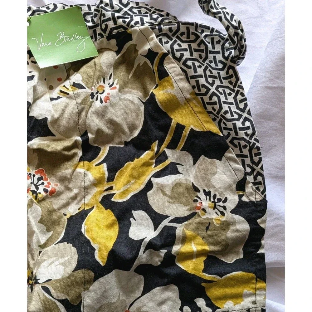 Vera Bradley Half Apron Dogwood Pattern Black White Yellow Print NWT Pockets
